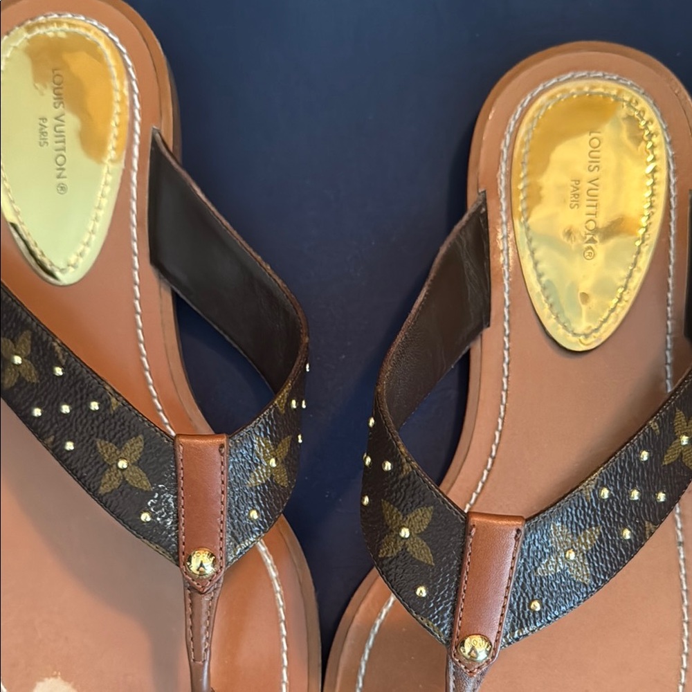 Louis Vuitton Black and Brown Sandals with Studded Straps - Picture 5 of 10